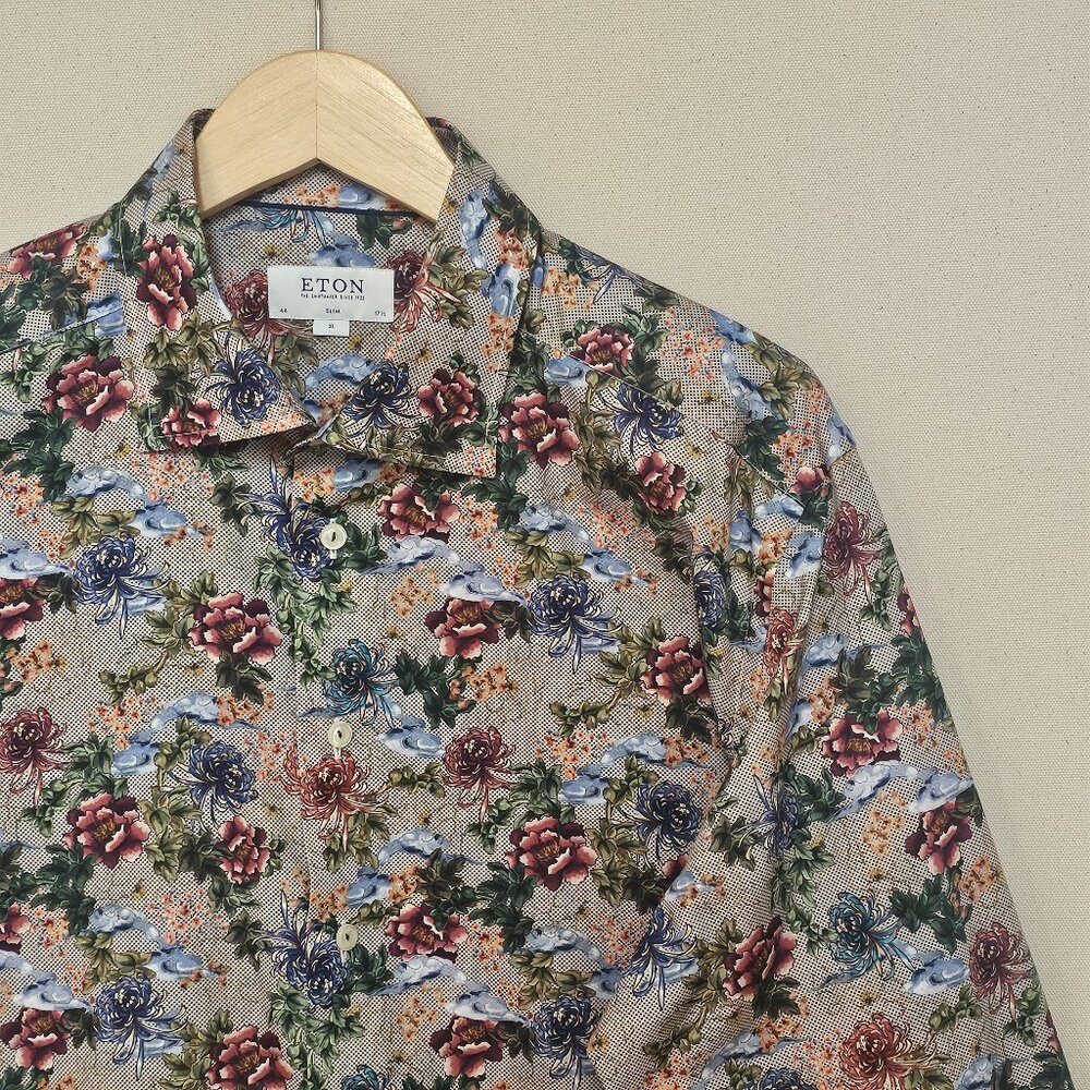 Eton Floral Print Button Down Slim XL 17.5  44